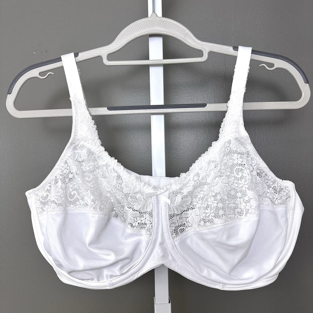 Lilyette Bra Womens 44D White Lace Unlined Underwire Minimizer Style 0428 NWOT